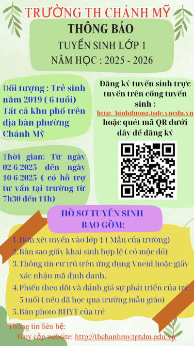 Thông báo tuyển sinh trực tuyến lớp 1 năm học 2025-2026